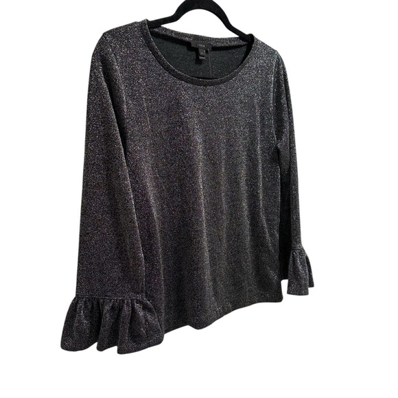 J. Crew Sparkle bell sleeve black and silver metallic top New with Tags Medium - Picture 5 of 14